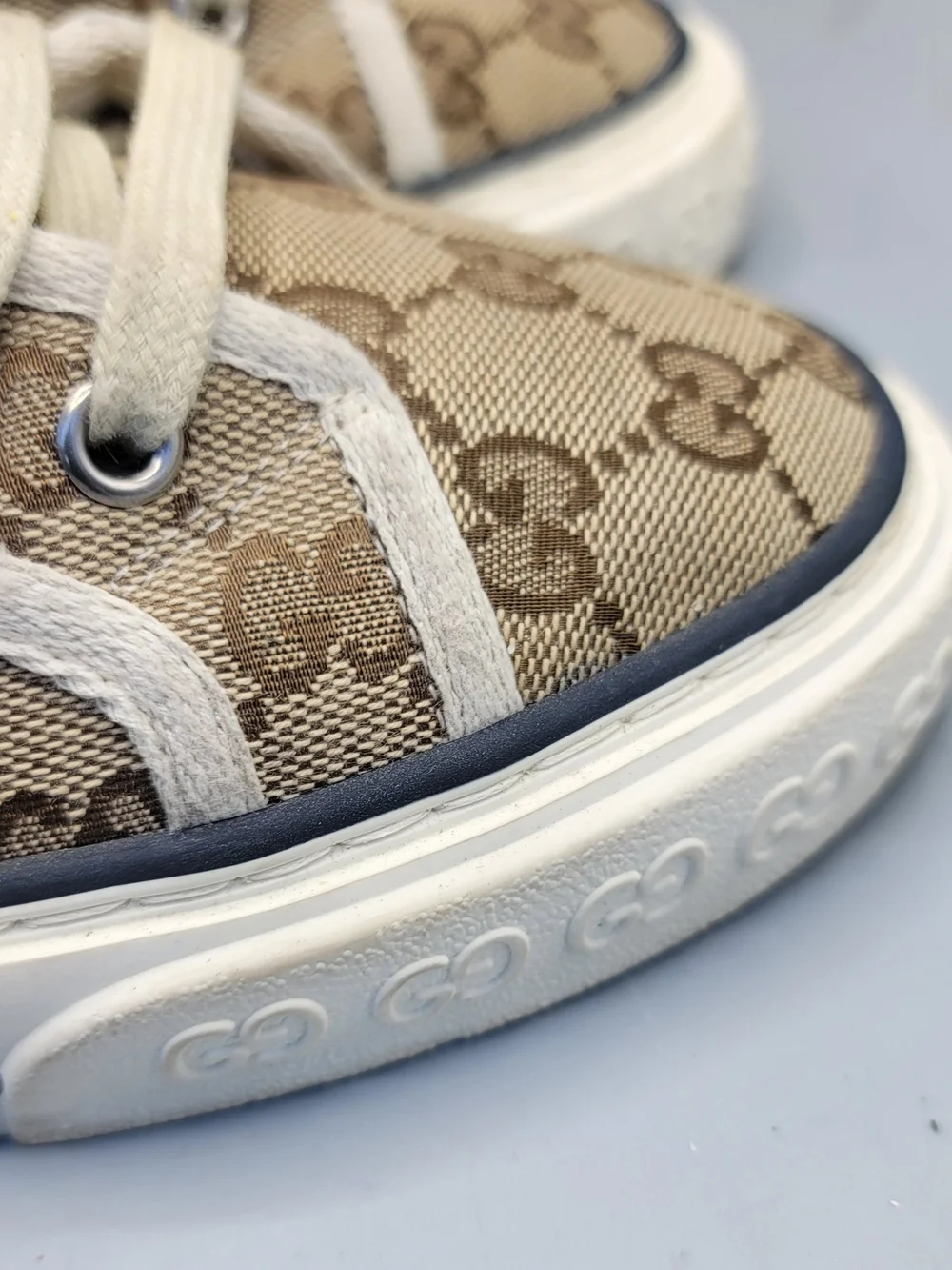 Gucci Tennis 1977 Web GG Monogram Mens Beige White Sneakers